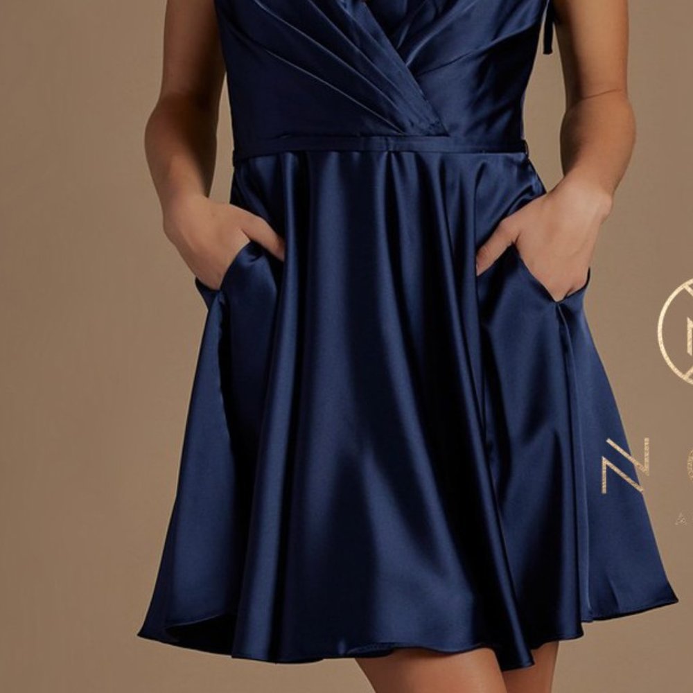 Navy FIT & FLARE COCKTAIL SIMPLE DRESS NX701_5